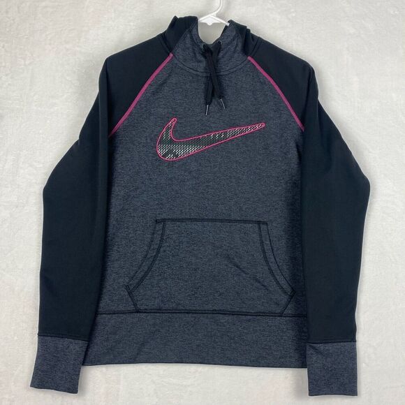 Nike Therma Fit Sweater Womens Medium Gray Hoodie Sweatshirt Pullover Pockets - Picture 1 of 9